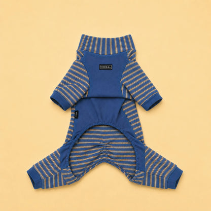 Flat lay of the blue Labrador Four-Leg Lounge Onesie